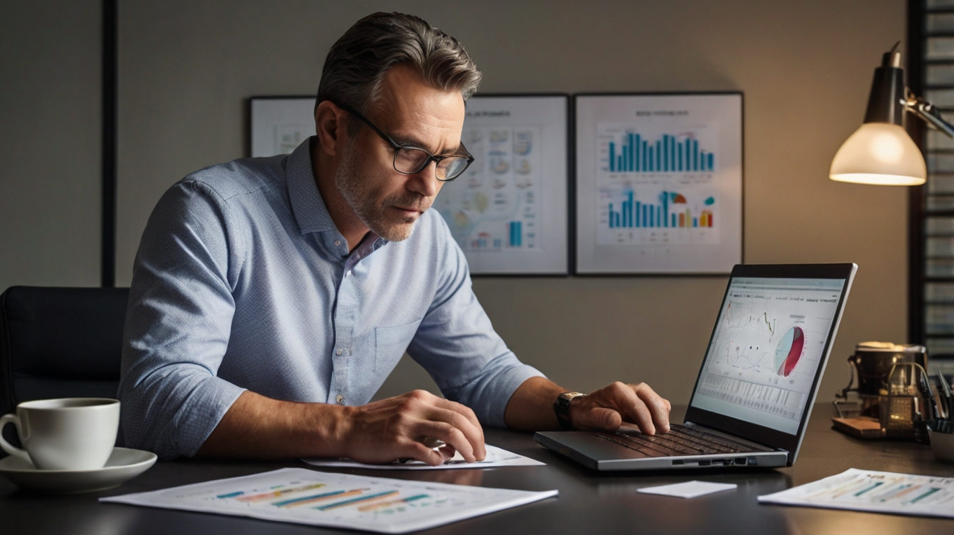 Accounting professional using calculator and computer